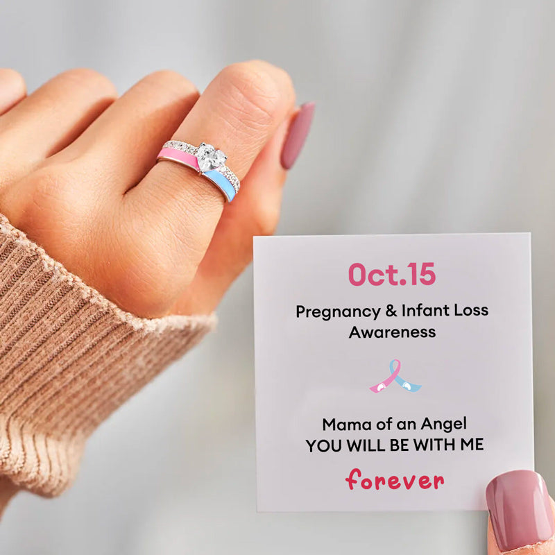 S925 Mama of an Angel Pink & Blue Enamel Heart Ring
