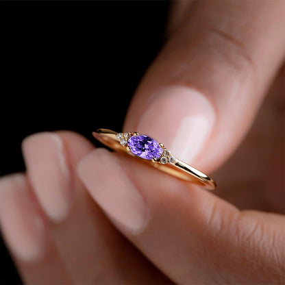 Alzheimer Dementia Awareness-Purple Oval Diamond Thin Ring