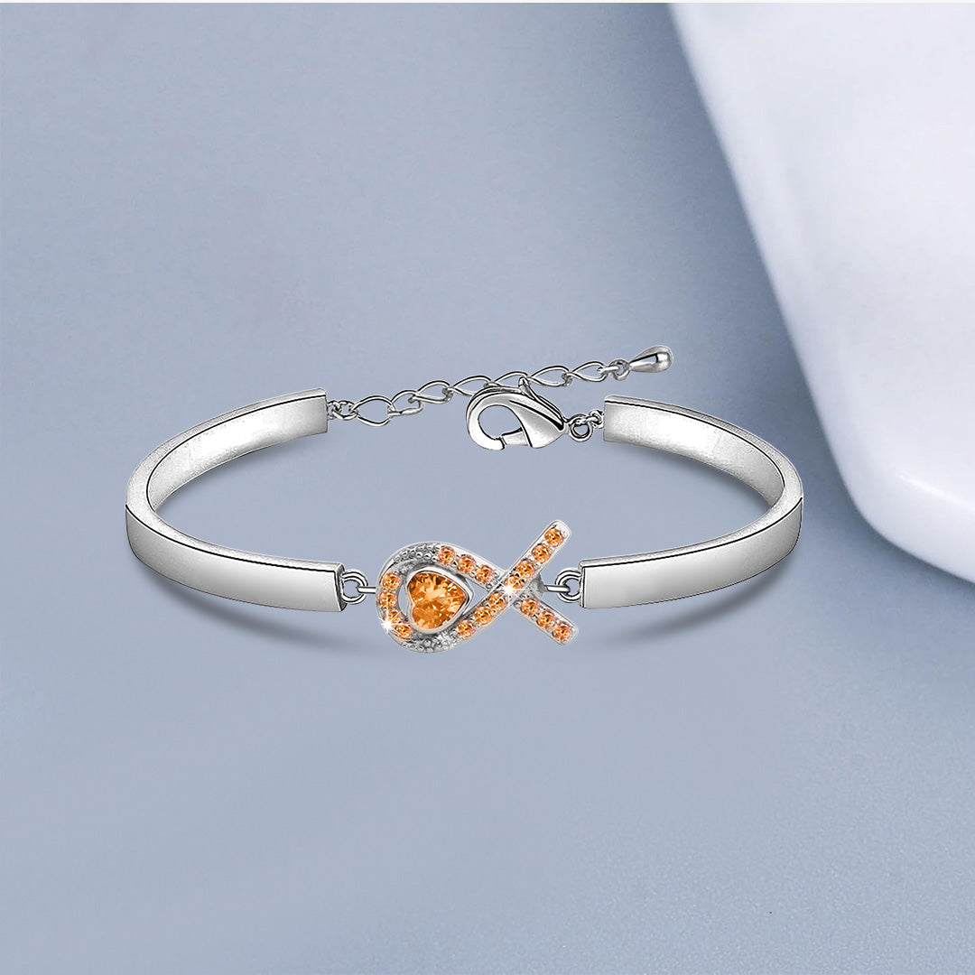 Multiple Sclerosis Awareness Orange Heart Ribbon Bracelet
