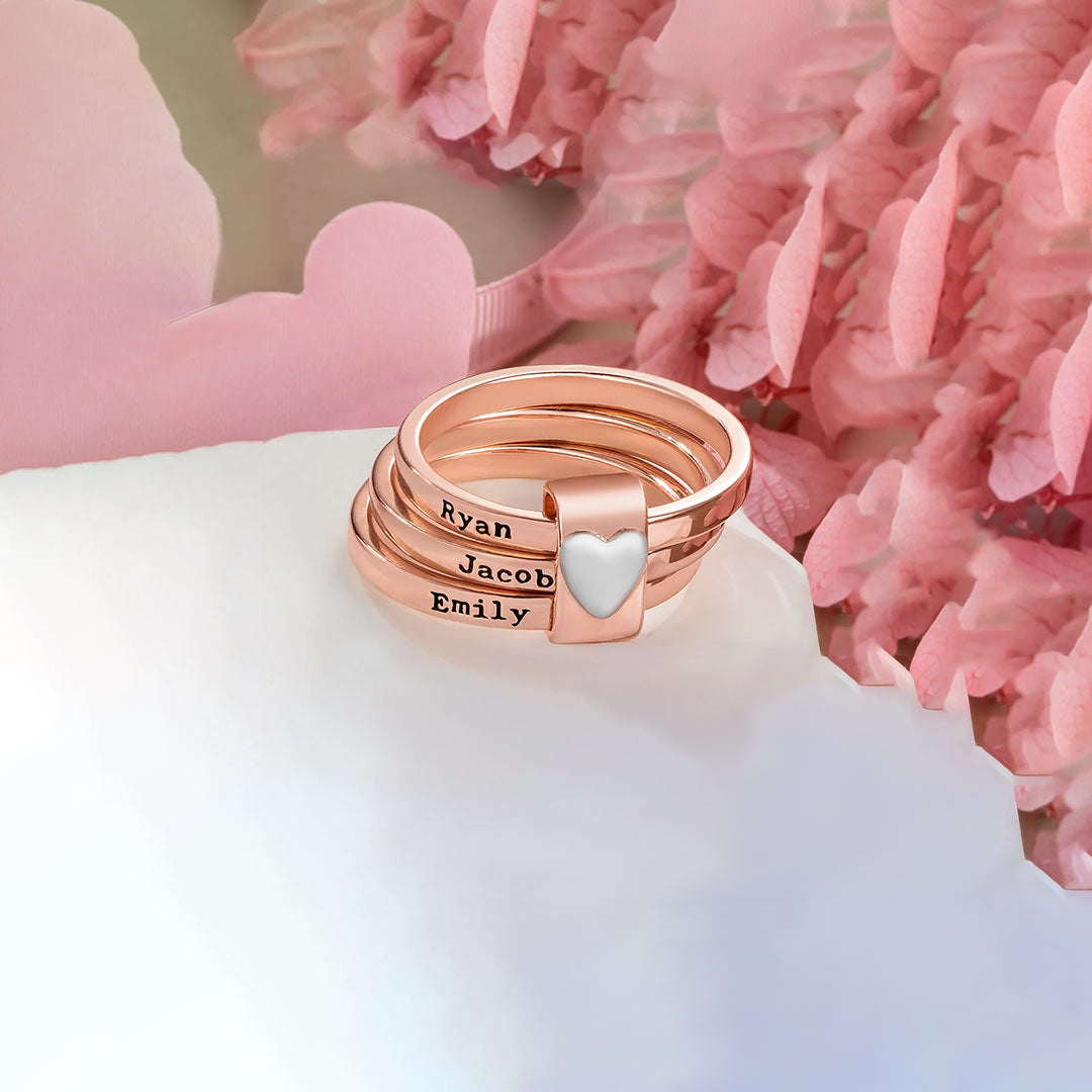 Your names close to my heart-Heart Name Customized Stacking family ring