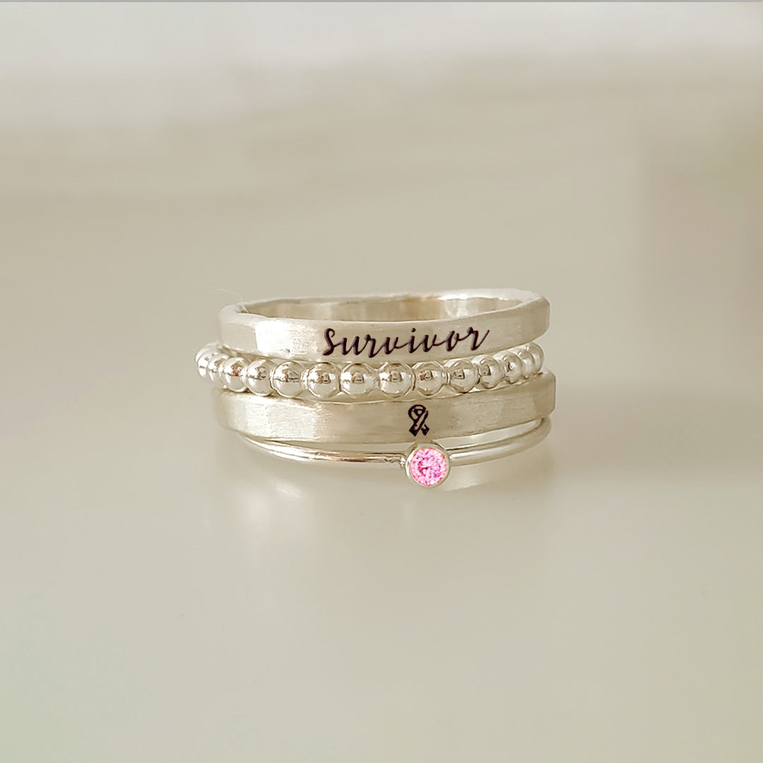 Breast Cancer Awareness-I Am Enough Four-layer stacking ring