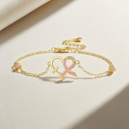 Breast Cancer Awareness Pink Ribbon Cross Heart Bracelet