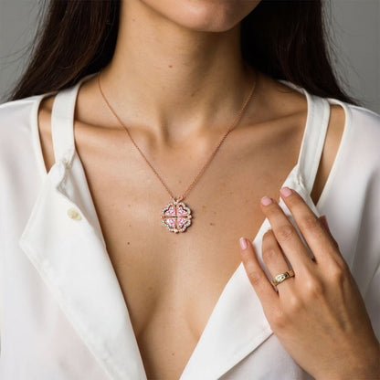 Breast Cancer Awareness-Pink Diamond Four-Leaf Clover Necklace
