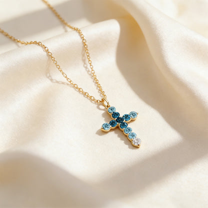 Colorectal Cancer Awareness-Blue Gradient Cross Necklace