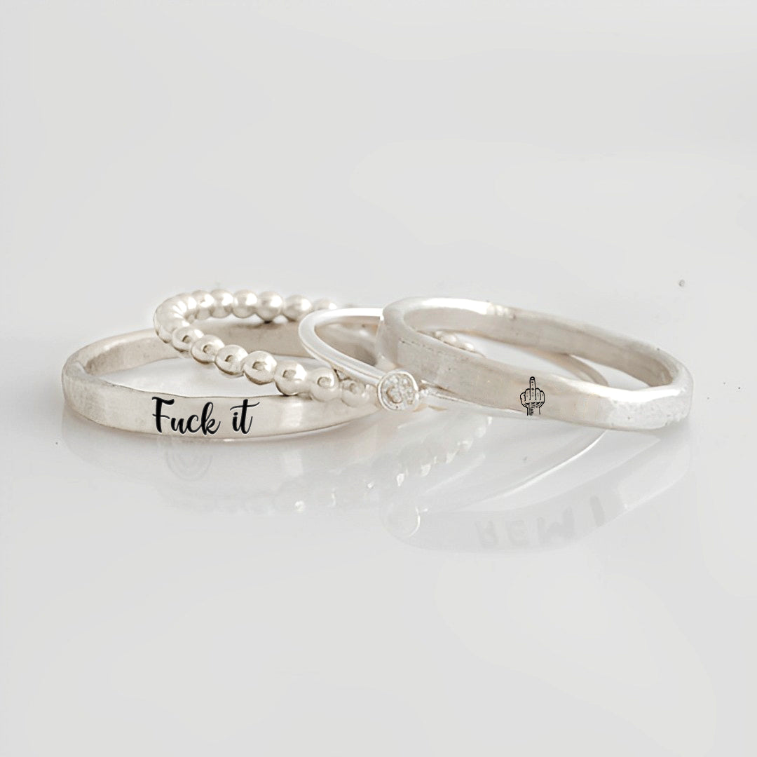 S925 Fuck It Stacked Ring - 4 Rings Set