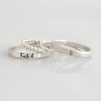 S925 Fuck It Stacked Ring - 4 Rings Set