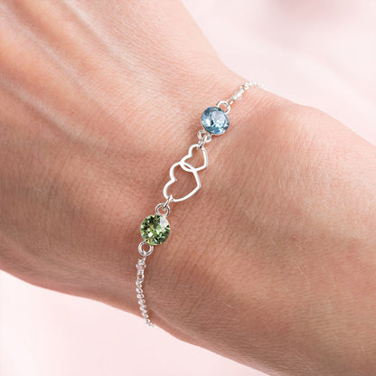 For Friend - Thanks For Coming Into My Life Double Heart Custom Birthstone Bracelet