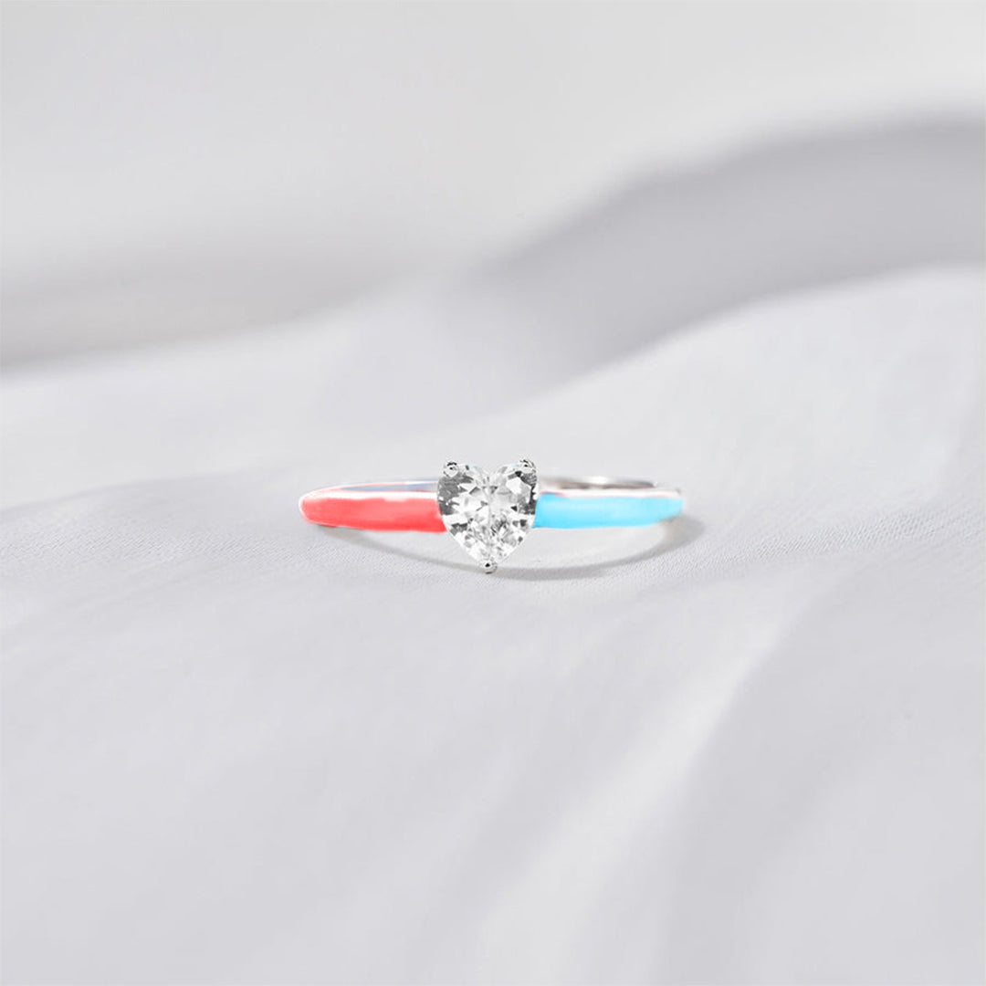 Fuck Diabetes White Diamond Red & Blue Ring