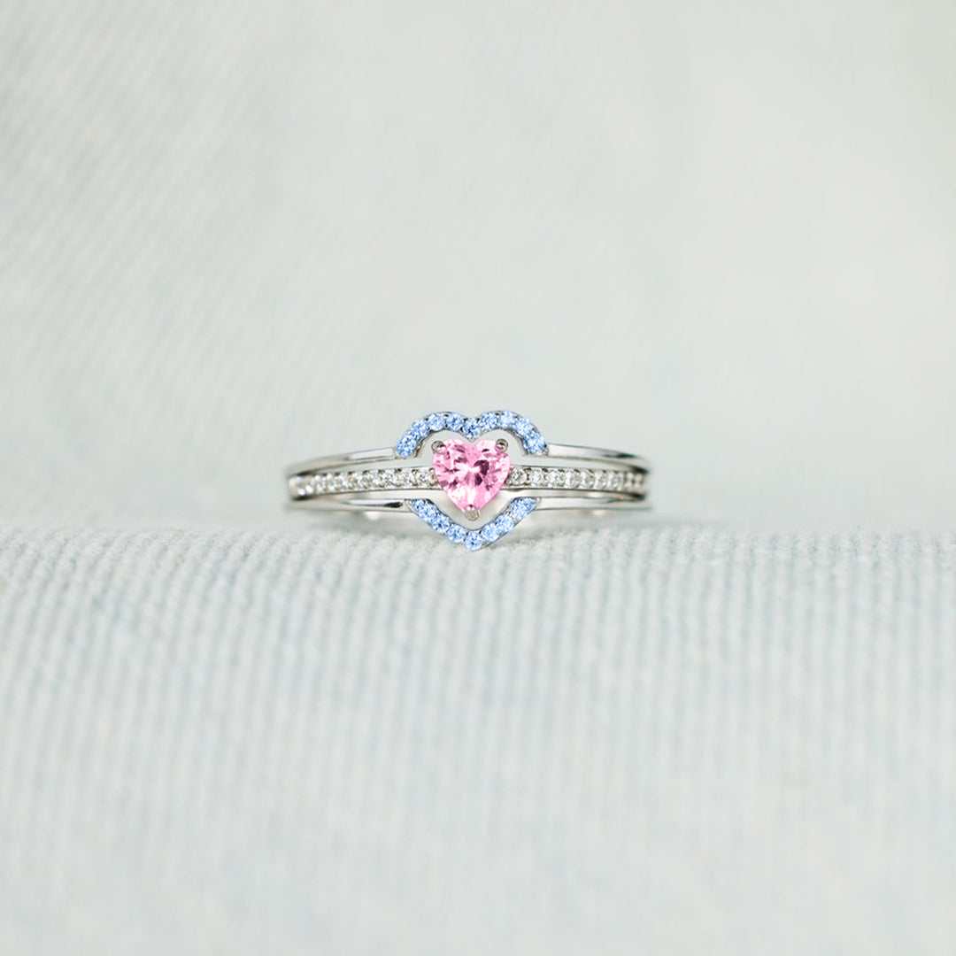 For Memorial - Mama of An Angel Pink & Blue Heart Stacked Ring