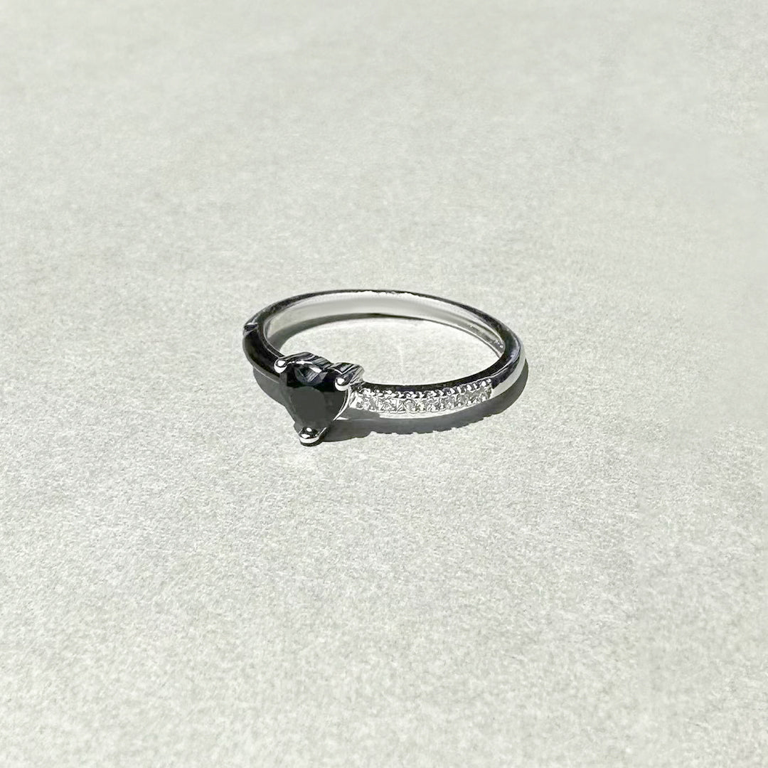 For Self - Me to me Black Ceramic Heart-shaped Ring