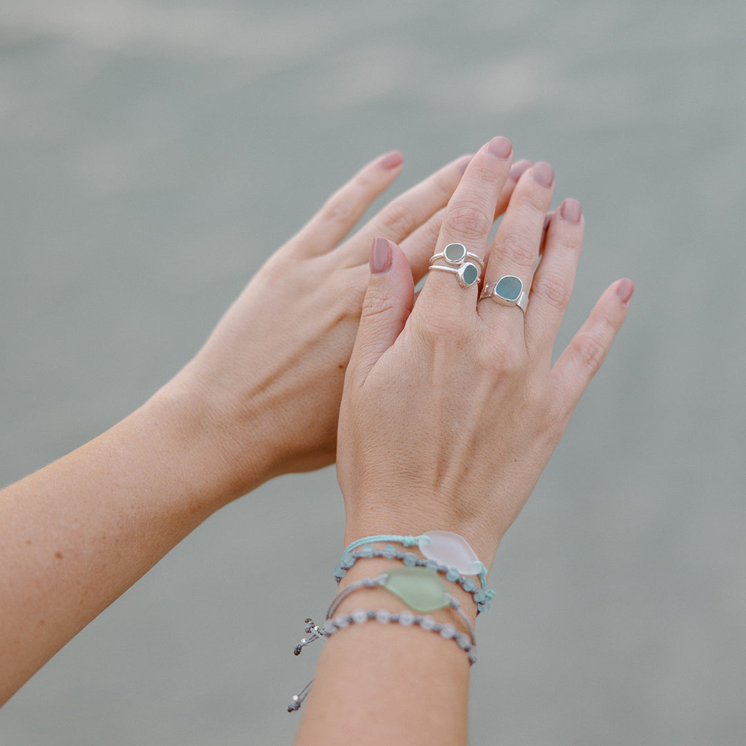 S925 Thalassophile Sea Glass Wide Band Ring