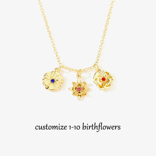 Grandma's/Mama's garden 1-10 Three-Dimensional Custom Birth Flowers Necklace