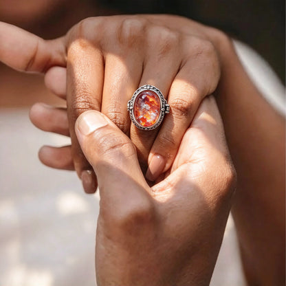 Vintage Openable Locket Ring, Natural Gemstone Keepsake Ring, One-of-a-Kind Unique Stone, Holds Fragrance Balm, Notes, Hair or Cremation Ashes