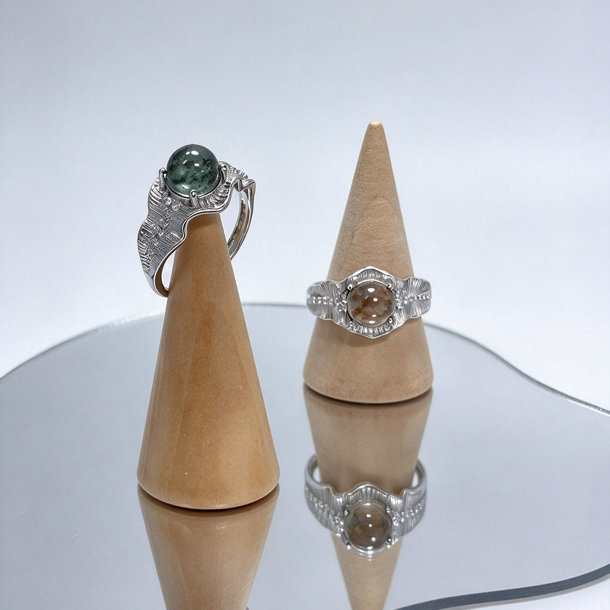 Unisex Adjustable Green Phantom Quartz Ring, S925 Open Band Natural Gemstone Ring