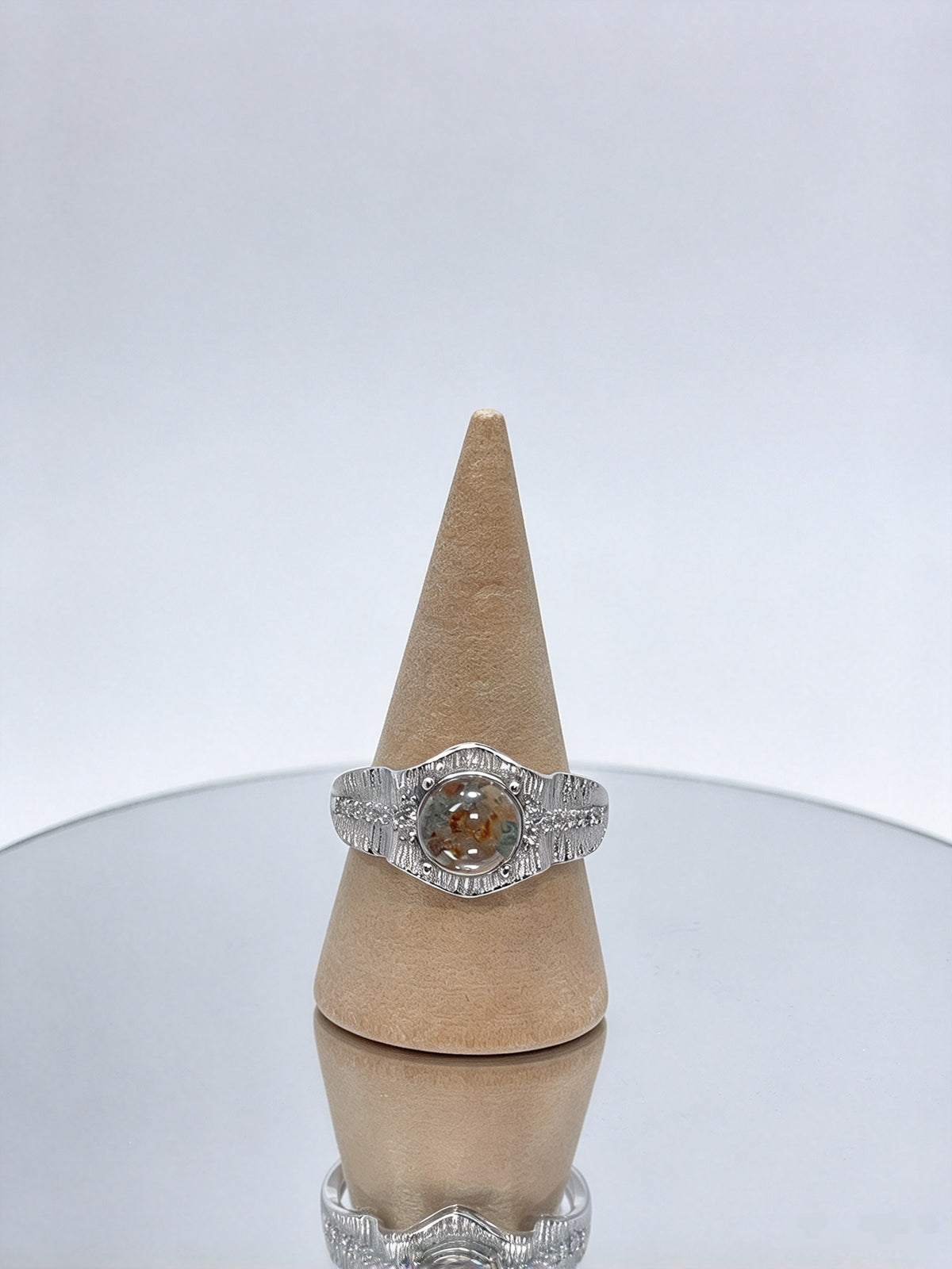 Unisex Adjustable Green Phantom Quartz Ring, S925 Open Band Natural Gemstone Ring