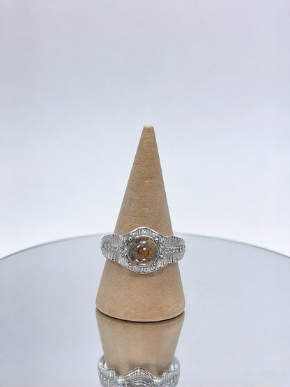 Unisex Adjustable Green Phantom Quartz Ring, S925 Open Band Natural Gemstone Ring