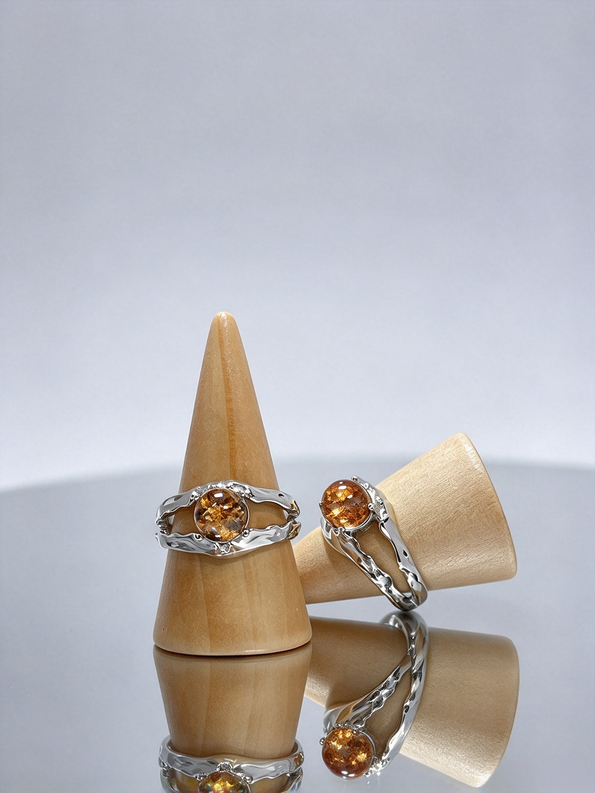S925 Natural Yellow Phantom Quartz Open Adjustable Ring, Irregular Textured Silver Band Crystal Ring