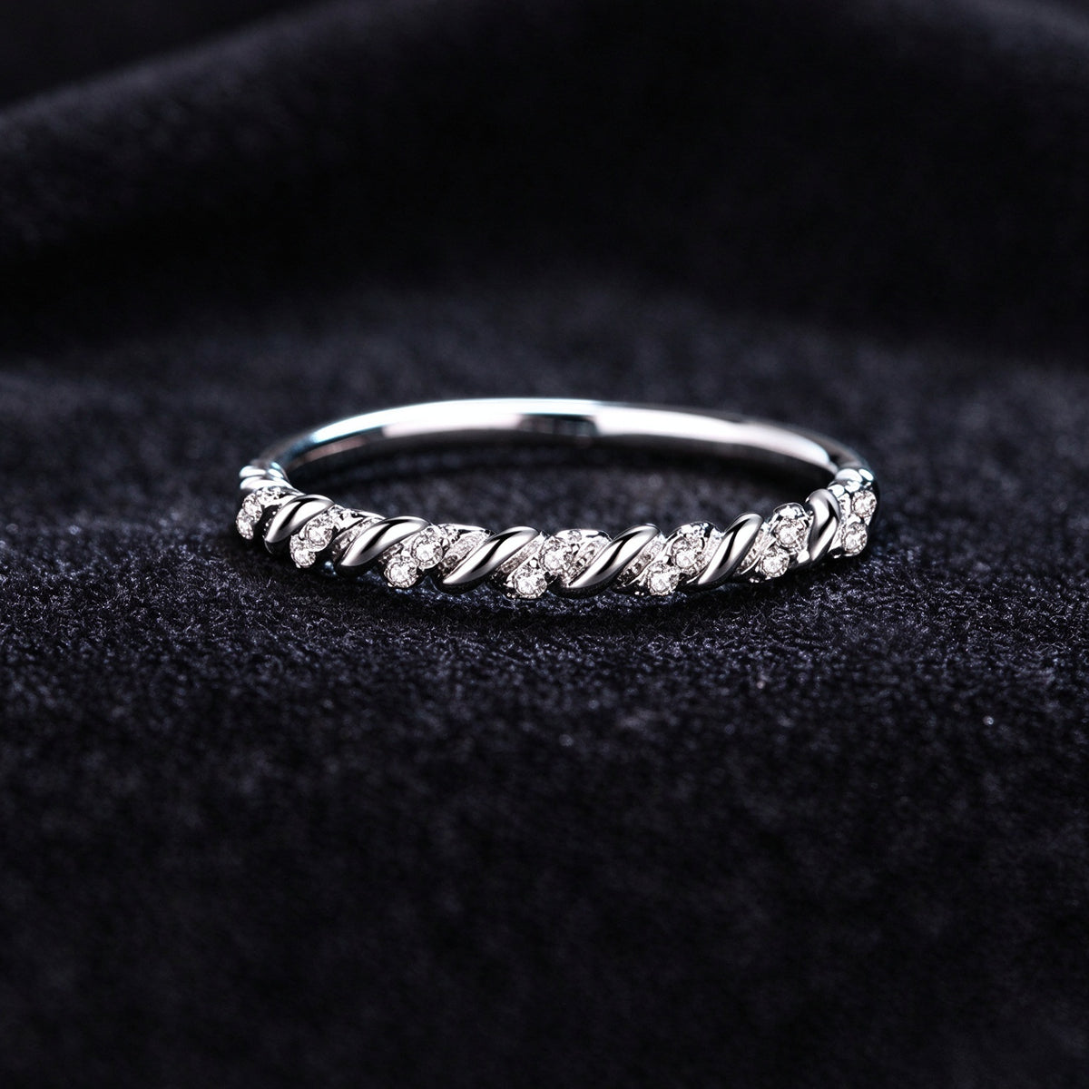 925 Sterling Silver Twisted Moissanite Stackable Ring, Half Eternity Band Ring for Women