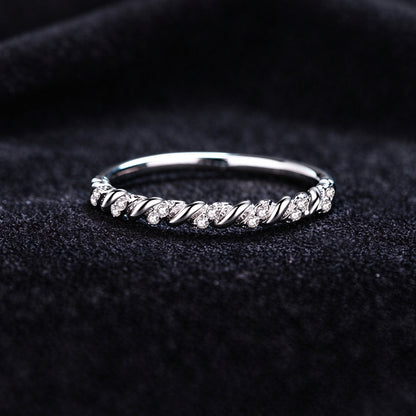 925 Sterling Silver Twisted Moissanite Stackable Ring, Half Eternity Band Ring for Women