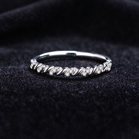 925 Sterling Silver Twisted Moissanite Stackable Ring, Half Eternity Band Ring for Women