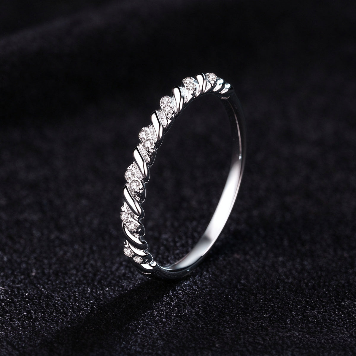 925 Sterling Silver Twisted Moissanite Stackable Ring, Half Eternity Band Ring for Women