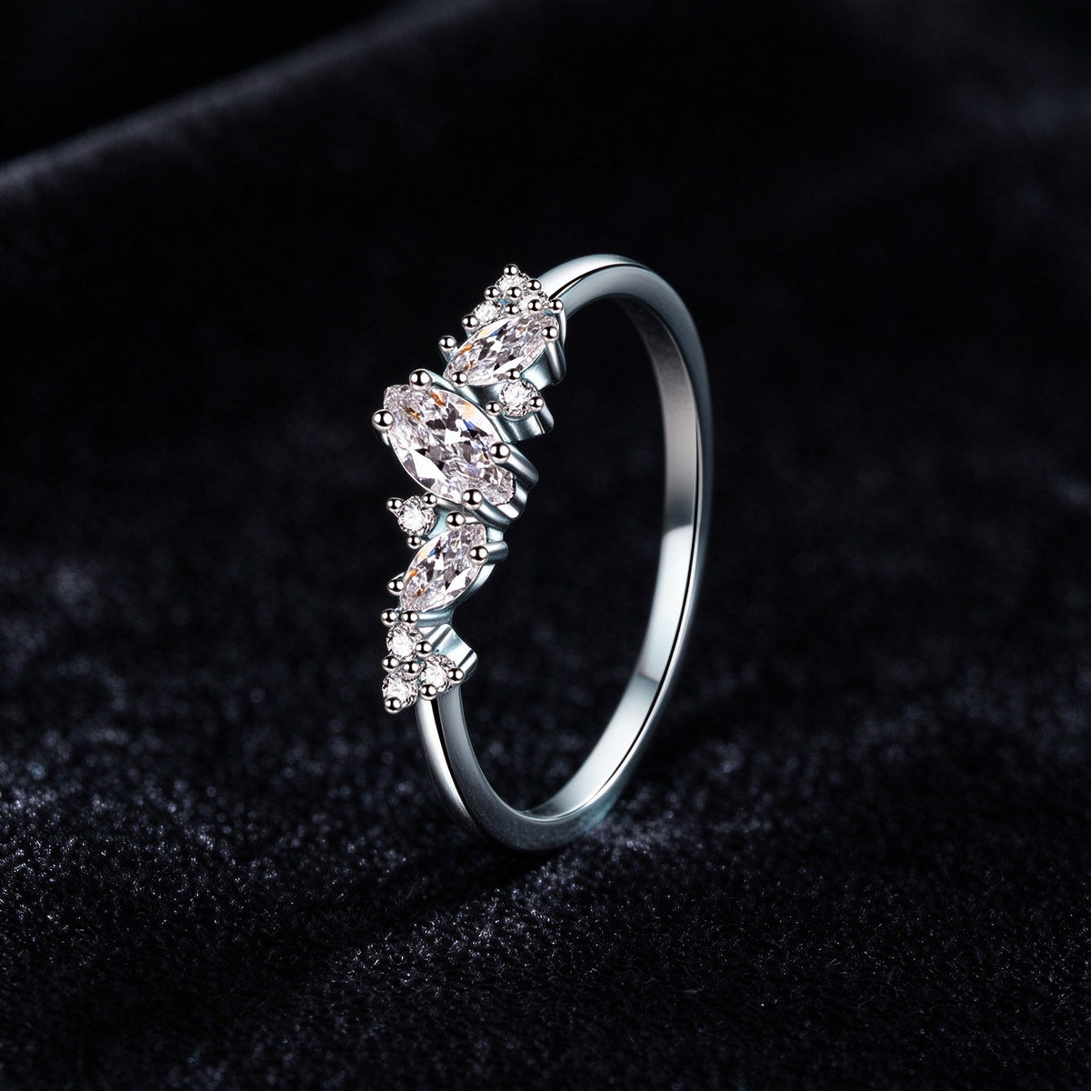 925 Sterling Silver Marquise Moissanite Cluster Ring, Dainty Cluster Promise Ring for Women