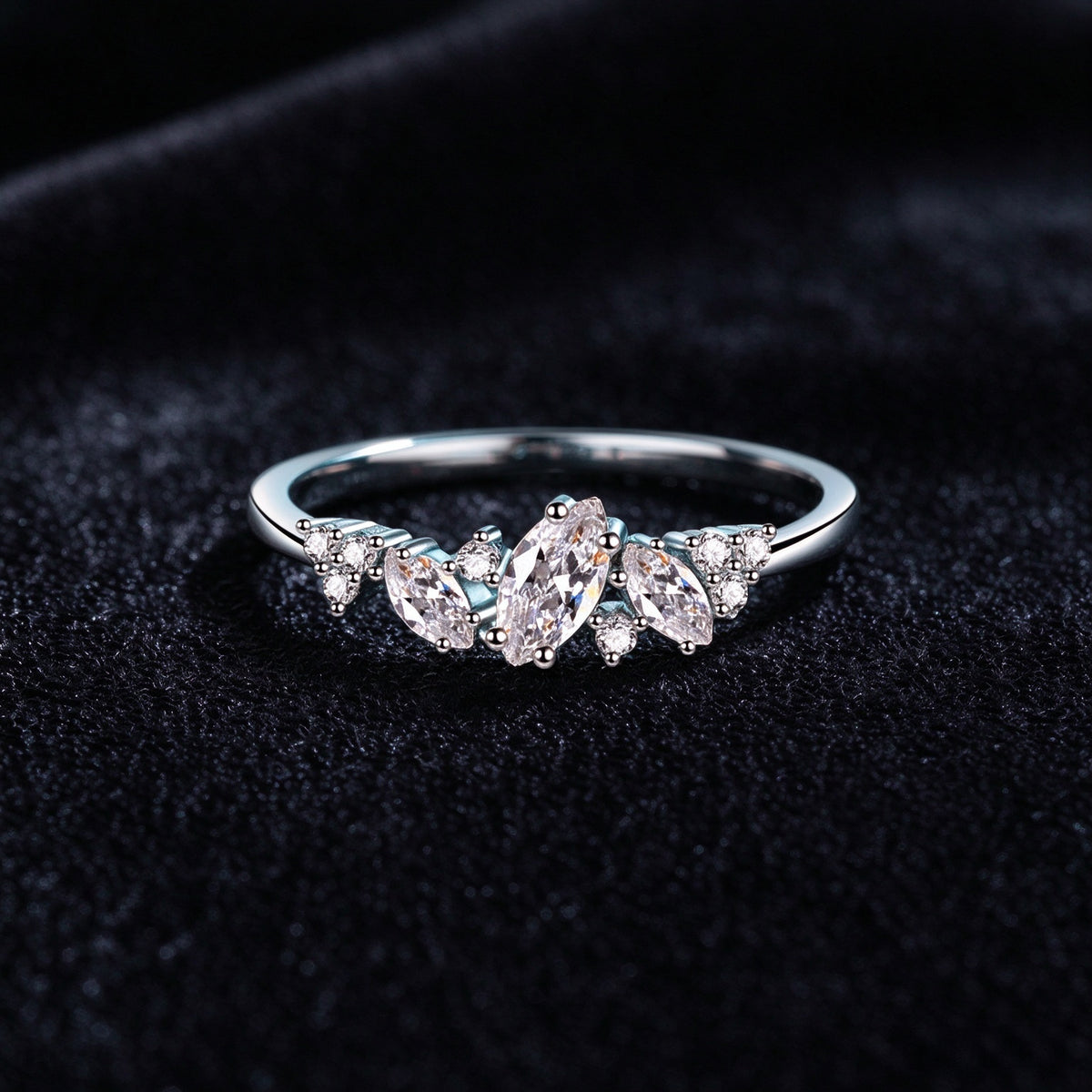 925 Sterling Silver Marquise Moissanite Cluster Ring, Dainty Cluster Promise Ring for Women