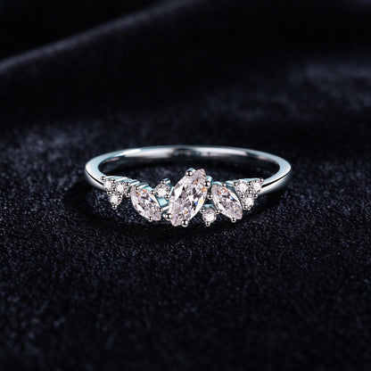 925 Sterling Silver Marquise Moissanite Cluster Ring, Dainty Cluster Promise Ring for Women