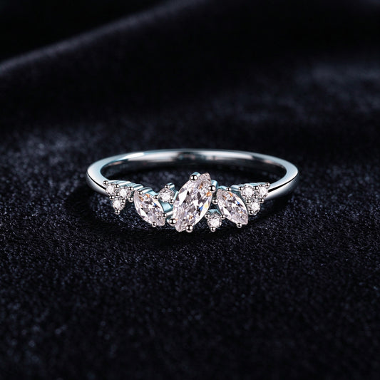 925 Sterling Silver Marquise Moissanite Cluster Ring, Dainty Cluster Promise Ring for Women