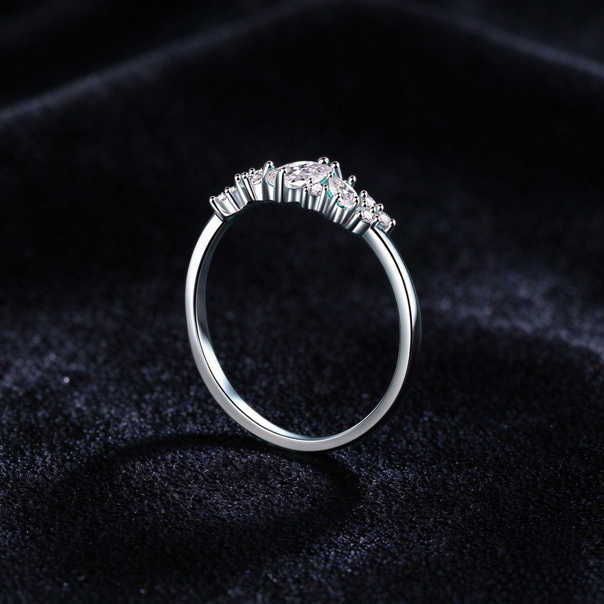 925 Sterling Silver Marquise Moissanite Cluster Ring, Dainty Cluster Promise Ring for Women