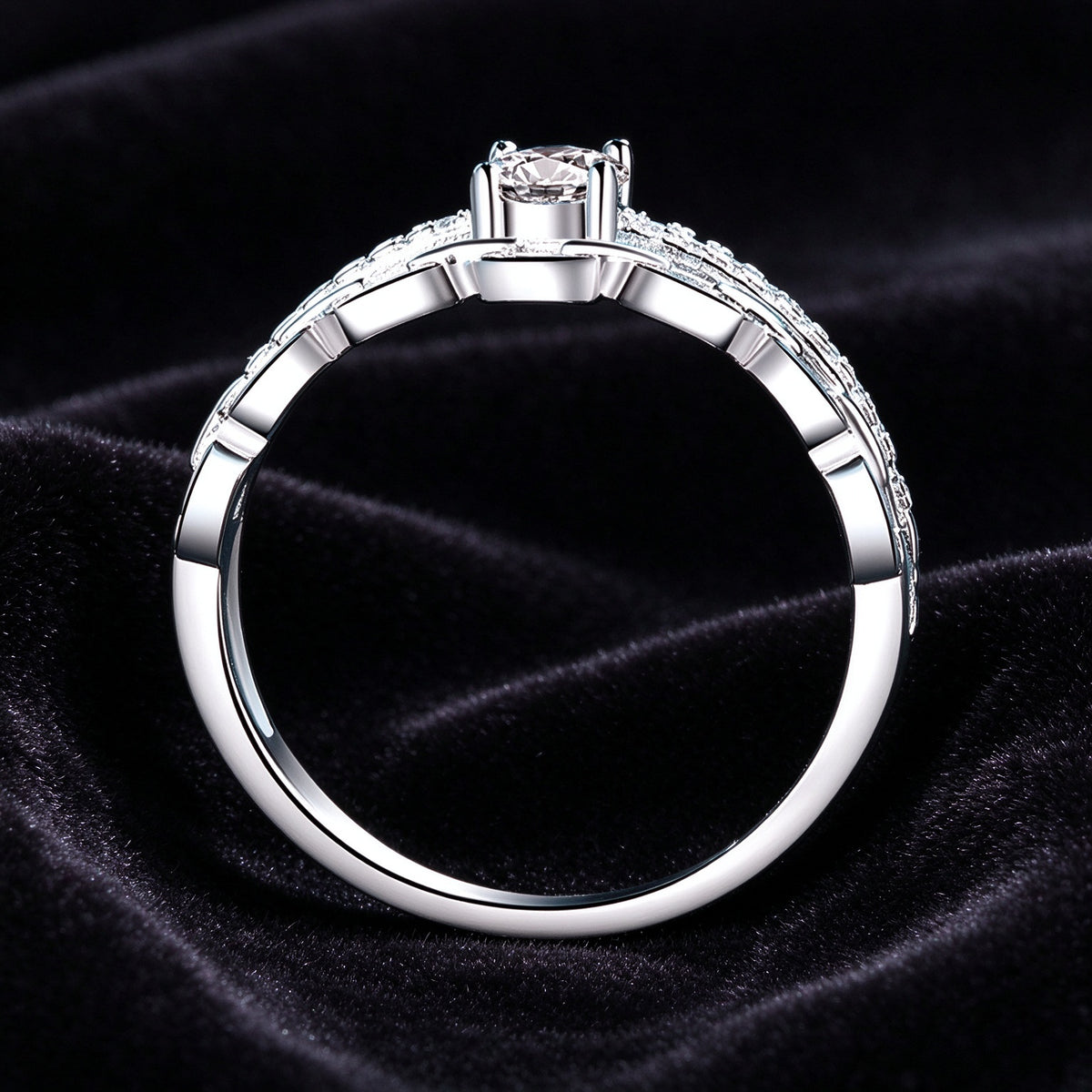 925 Sterling Silver Chain Link Moissanite Ring, Double Band CZ Promise Ring for Women