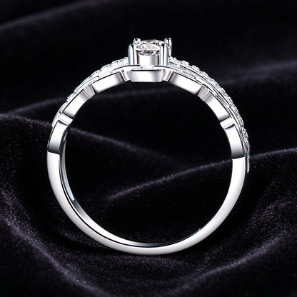 925 Sterling Silver Chain Link Moissanite Ring, Double Band CZ Promise Ring for Women