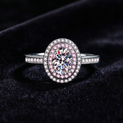 1 Carat Moissanite Halo Ring, 925 Sterling Silver Pink Accent Engagement Ring for Women