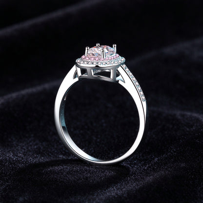 1 Carat Moissanite Halo Ring, 925 Sterling Silver Pink Accent Engagement Ring for Women