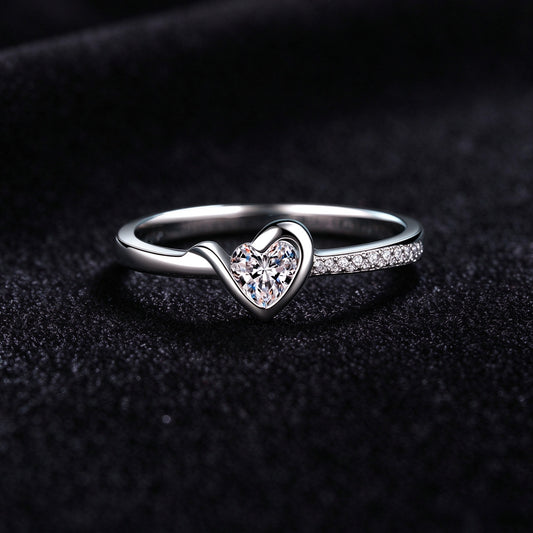 0.3 Carat Heart Shape Moissanite Solitaire Ring, 925 Sterling Silver Dainty Love Promise Ring for Women