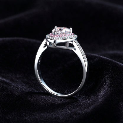 1 Carat Heart Shape Moissanite Halo Ring, 925 Sterling Silver Pink Heart Promise Ring for Women