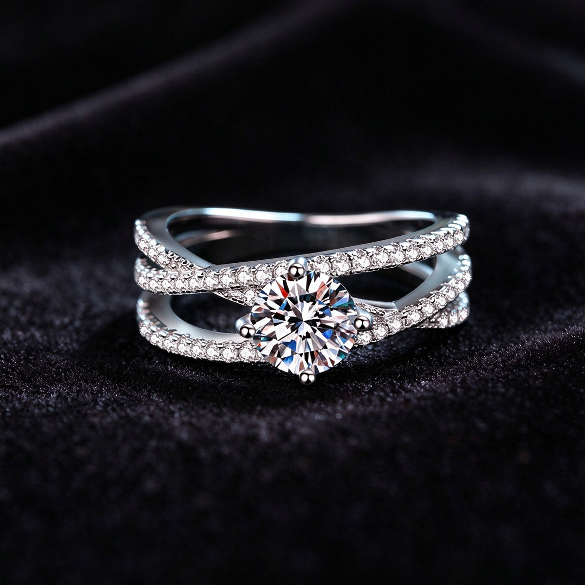 1 Carat Moissanite Crossover Ring, 925 Sterling Silver Double Band Twisted Promise Ring for Women