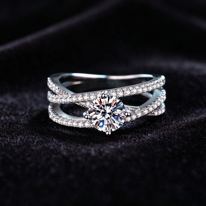 1 Carat Moissanite Crossover Ring, 925 Sterling Silver Double Band Twisted Promise Ring for Women