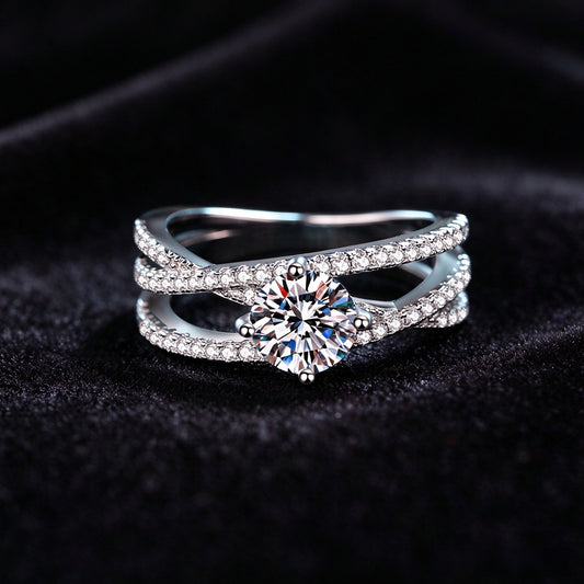1 Carat Moissanite Crossover Ring, 925 Sterling Silver Double Band Twisted Promise Ring for Women