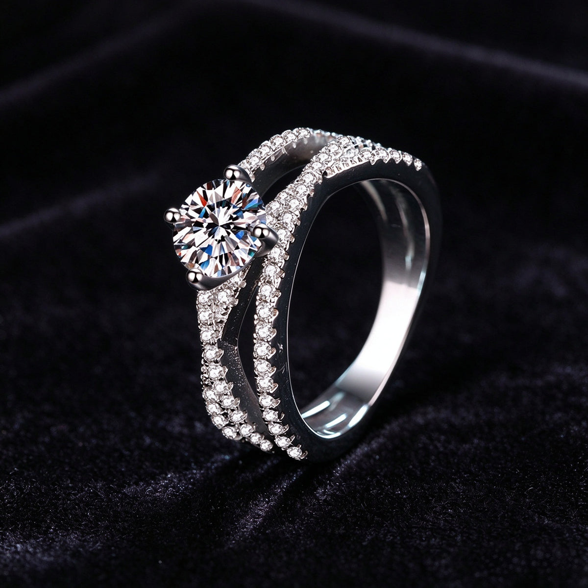 1 Carat Moissanite Crossover Ring, 925 Sterling Silver Double Band Twisted Promise Ring for Women