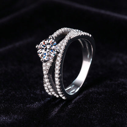 1 Carat Moissanite Crossover Ring, 925 Sterling Silver Double Band Twisted Promise Ring for Women