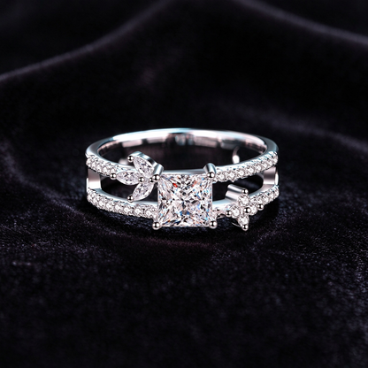 1 Carat Princess Cut Moissanite Ring, 925 Sterling Silver Crossover Starburst Promise Ring for Women