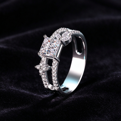 1 Carat Princess Cut Moissanite Ring, 925 Sterling Silver Crossover Starburst Promise Ring for Women