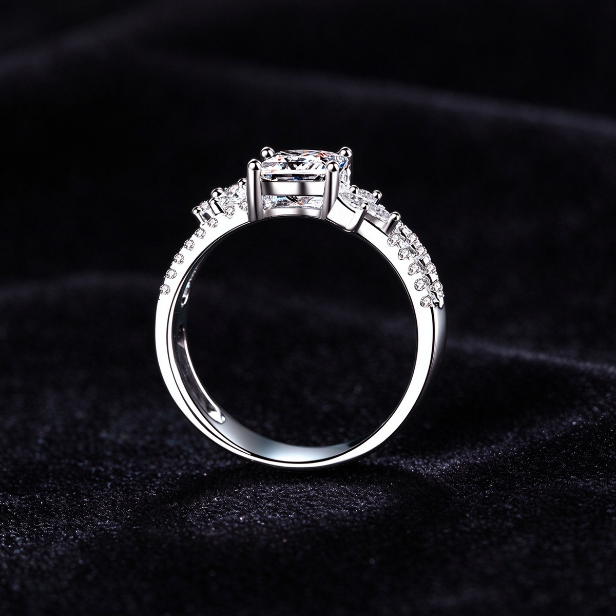 1 Carat Princess Cut Moissanite Ring, 925 Sterling Silver Crossover Starburst Promise Ring for Women