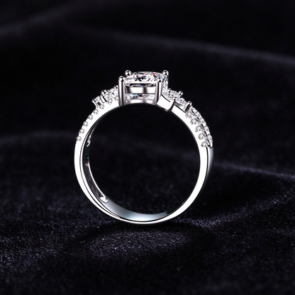 1 Carat Princess Cut Moissanite Ring, 925 Sterling Silver Crossover Starburst Promise Ring for Women