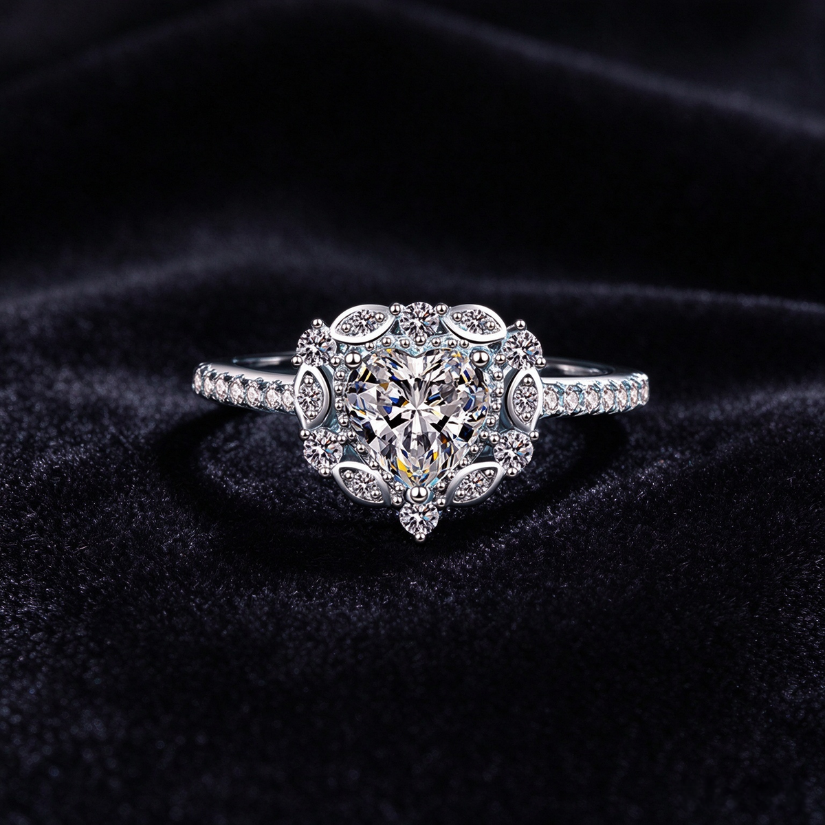 1 Carat Moissanite Vintage Halo Ring, 925 Sterling Silver Cluster Promise Ring for Women