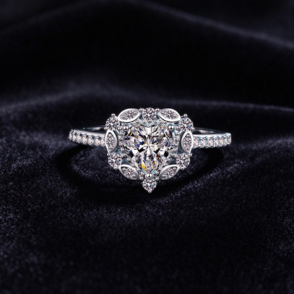 1 Carat Moissanite Vintage Halo Ring, 925 Sterling Silver Cluster Promise Ring for Women
