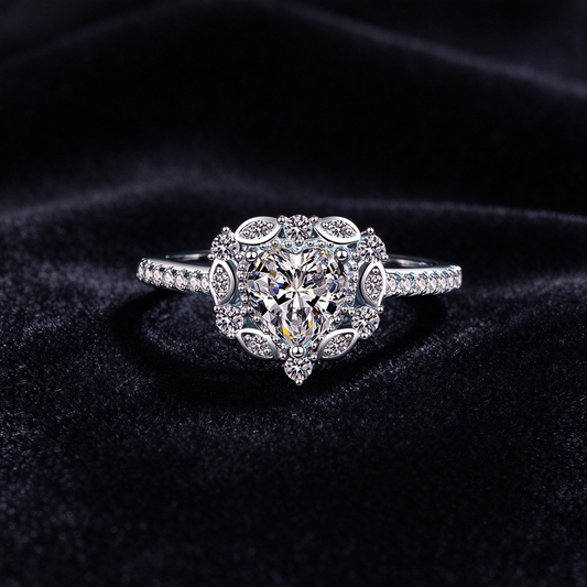 1 Carat Moissanite Vintage Halo Ring, 925 Sterling Silver Cluster Promise Ring for Women