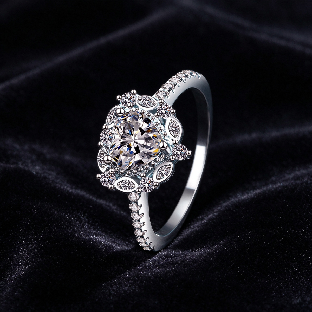 1 Carat Moissanite Vintage Halo Ring, 925 Sterling Silver Cluster Promise Ring for Women