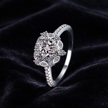 1 Carat Moissanite Vintage Halo Ring, 925 Sterling Silver Cluster Promise Ring for Women